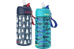 Bentgo® Kids Water Bottle 2-Pack - New, Improved 2023 Leak-Proof BPA-Free 15 oz Cups for Toddlers & Children - Flip-Up Safe-S