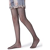 Henwarry Girls Sparkle Fishnet Stockings Children's High Waist Tights Rhinestone Hollow Out Party Pantyhose