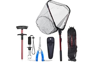 Bombrooster Fishing Tool Kit - 4PCS Landing Net, Pliers, Fish Gripper and Hook Remover - Kayak and Boat Fishing Gear for Freshwater or Saltwater