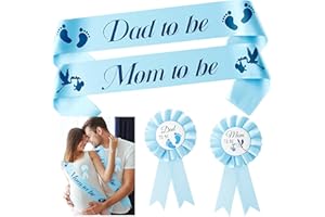 2ooya 4Pcs Stork Maternity Sash Set Blue Stork Mom to Be & Dad to Be Sash Kit with Corsage Pin Stork Theme Pregnancy Sash Keepsake for Boy and Girl Baby Shower Gender Reveal Party Photo Prop Gift
