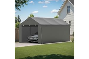 PHONJOROO Carport, 10‘ x 20’ Heavy Duty Portable Garage All-Season Car Canopy w/Removable Sidewall & Doors, Carport Canopy Party Tent w/Water-Resistant Tarp for Backyard (Grey, 10‘ x 20’)