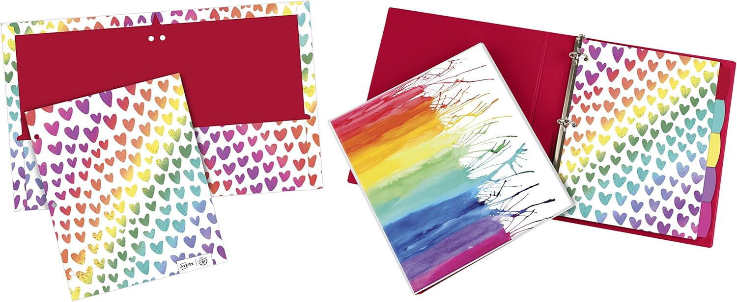 Avery 28322 + Amy Tangerine Designer Collection Binder, 1” Round Rings, 175-Sheet Capacity, Watercolor Rainbow : Office Products