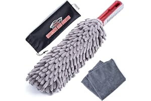 Car Duster Interior by TAKAVU, 360° Microfiber Fingers, Unbreakable Comfort Handle, Lint and Scratch Free, Include Microfiber Towel, for Car & Home Use, The Best Auto Accessories Gray