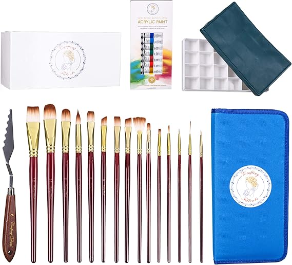 Juego de pinceles para pintar con mango de madera y estuche, juego de