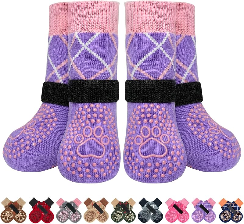 BEAUTYZOO Dog Socks Non-Slip Anti-Skid 3 Pairs Small Paw Grippers