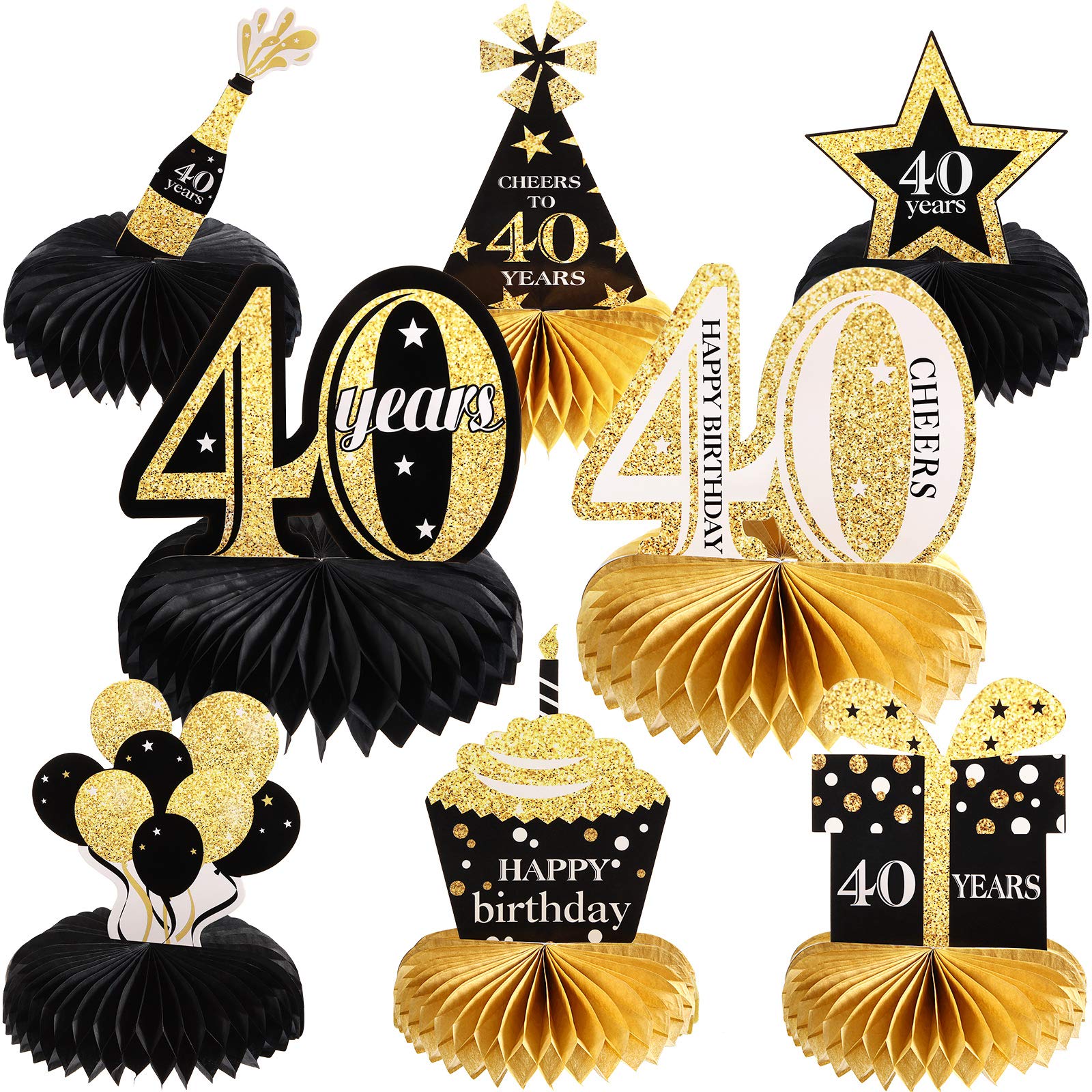 8 Pieces 40th Birthday Honeycomb Centerpieces Happy 40th Birthday Decorations Cheers to 40 Years Table Topper for Forty Years Birthday Party Supplies