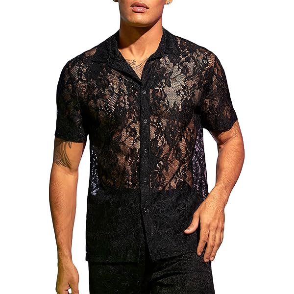 トップス SHEER FLOWER SHORT SLEEVE SHIRTS Amazon.com: WDIRARA Men's Floral Sheer Mesh See Through