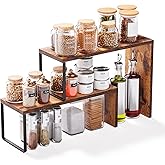 Vfelf Kitchen Countertop Organizer, Spice Rack Cabinet Organizer Shelf Stackable Counter Corner Shelves Organization and Storage for Pantry, Counter top, Coffee Station Wood Rustic Brown
