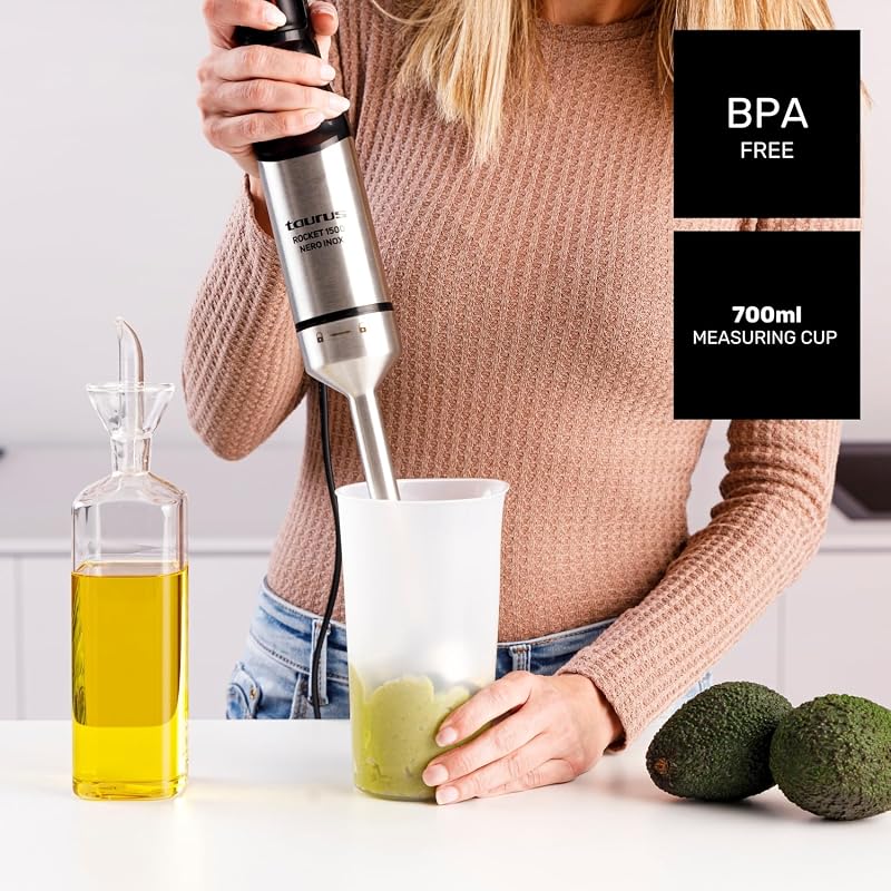 Liquidificador profissional Rocket 1500 Nero Inox 1500W com regulador sem degraus Vara de lâmina em aço inoxidável Toque suave com proteção contra salpicos Exaustor Lavar loiça Seguro para lavar loiça Uso diário Uso fácil