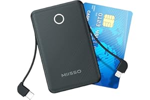 MIISSO 6000mah Ultra Slim Built in Cables Power Bank, Card Size Built in USB C Cords Battery Pack Portable Charger for phones, 3 Output External Battery Pack Compatible with iPhone, Samsung and Heated Vest