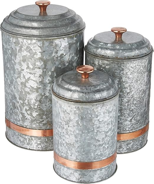 Amazon Com Antique Style Galvanized Metal Lidded Rustic Canister