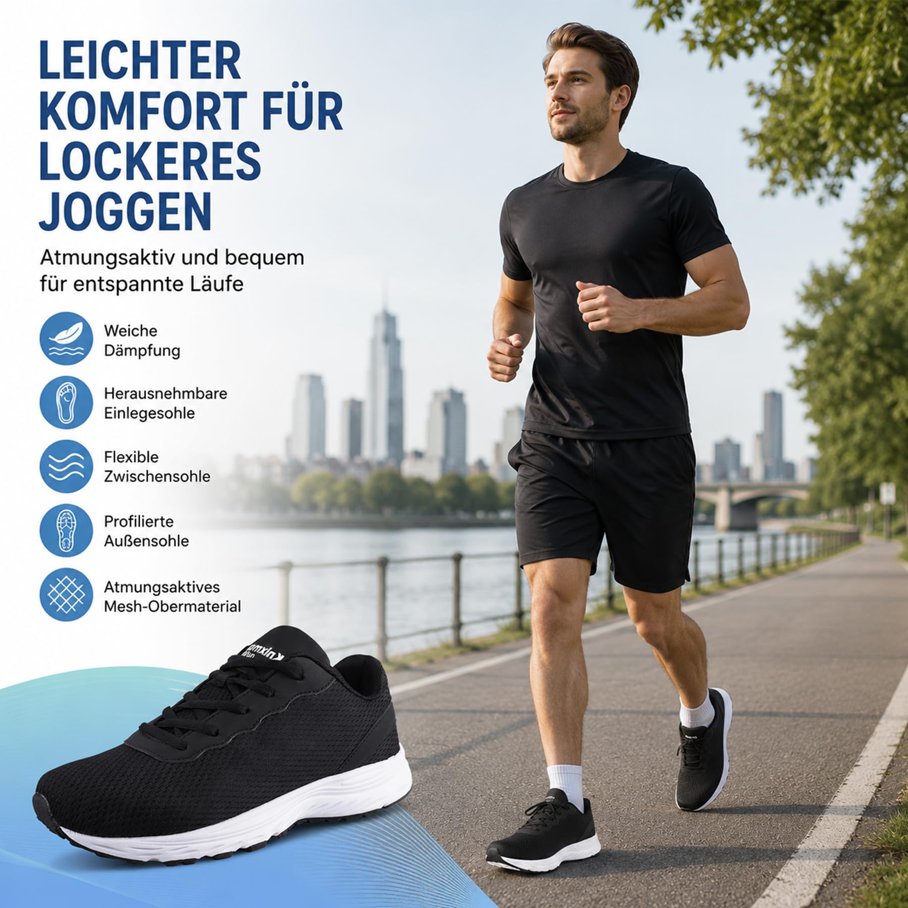 Extra Weit Laufschuhe Diabetiker Schuhe Walkingschuhe Herren Damen Schwarz EU45 5