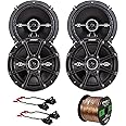 Car Speaker Bundle Combo: 2 Pairs of Kicker 43DSC6504 6.5" Inch 480 Watts 2-Way D-Series Black Car Stereo Coaxial Speaker + Metra Speaker Wiring Harness + Enrock 50 Foot 16 Gauge Speaker Wire