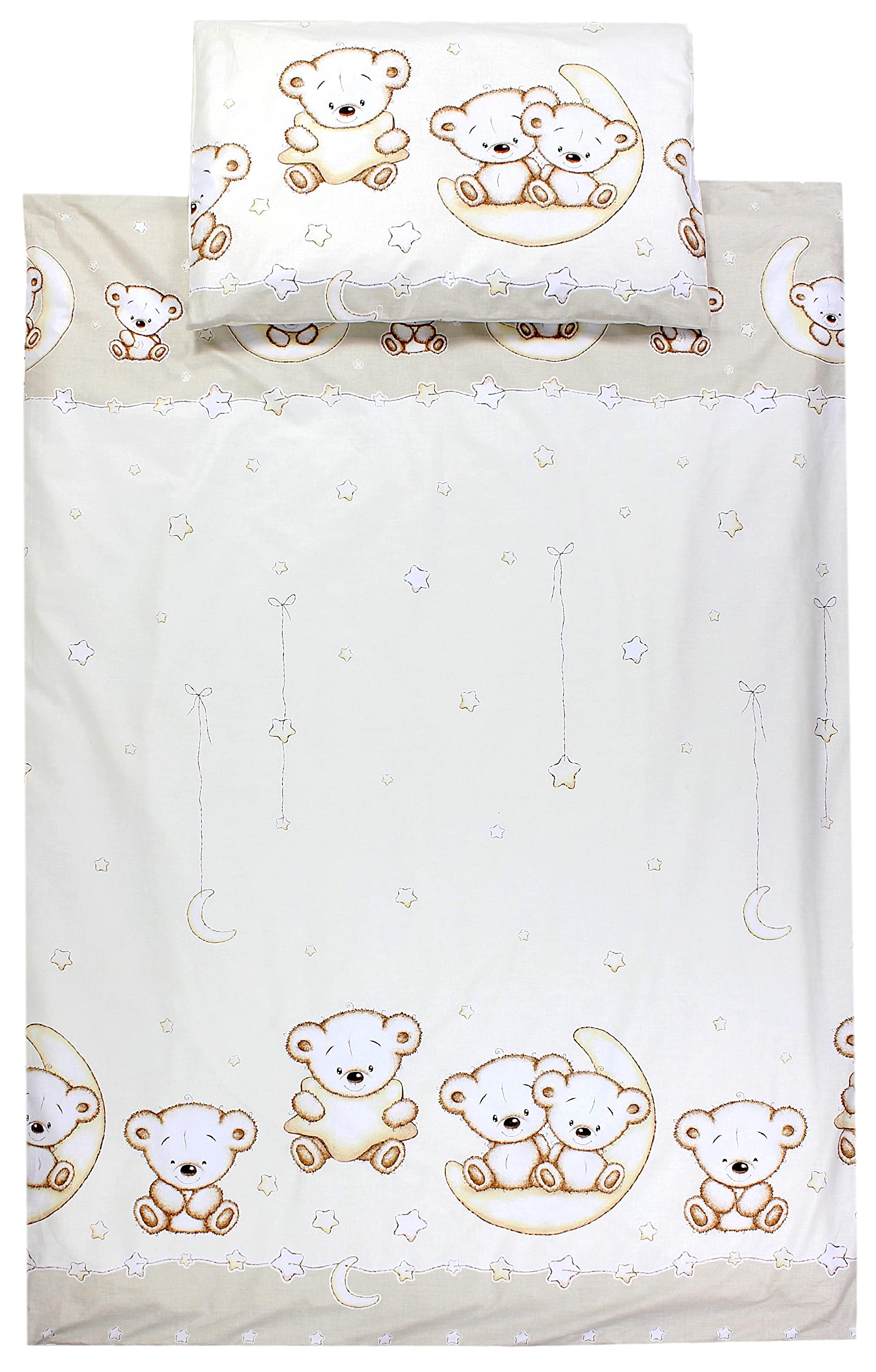 TupTam children's bedding set baby bedding duvet cover 100 x 135 120 x 90 pillowcase 40 x 60 boys girls 2-piece, Bear Moon Beige, 135x100 cm — image 1