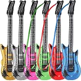 Inflatable Guitars w/ Strap - 36-inch Blow Up Kids Party Favors (Pack of 6) | Colorful, Party Favors, DJ-props, Photo-booth, Birthdays, Rock Star, Rock And Roll Party Decorations, 80s 90s Party Supplies