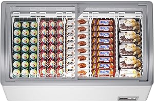 ECEVT Commercial Ice Cream Freezer 12.7 Cu.Ft, Glass Top Chest Freezer with 5 Large Displayed Baskets, 2 Sliding Glass Doors, Rolling Wheels and Lockable Breaks
