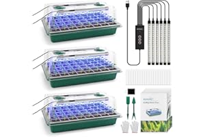 BlumWay Seed Starter Tray with Grow Light,3 Pack 120 Cells Seedling Tray with Humidity Dome/Indoor Grow Kit for Deep-Rooted Seedlings,Adjustable/Timed Light Plant Starter Set