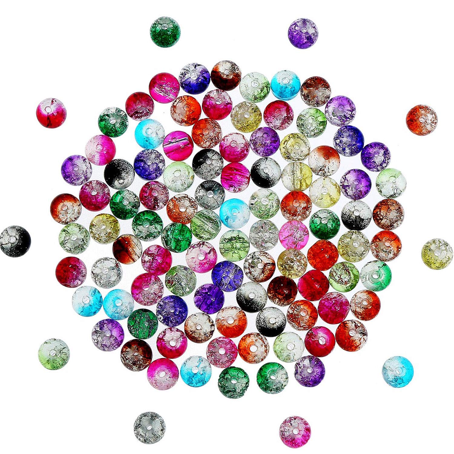 Pangda 200 Pieces 8 mm Crackle Glass Beads Colorful Crackle Beads Mixed Split Glass Round Beads for Jewelry Making and Craft