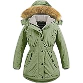 CREATMO US Girl's Long Winter Warm Parka Sherpa Trimmed Collar Puffer Ski Jacket Coat