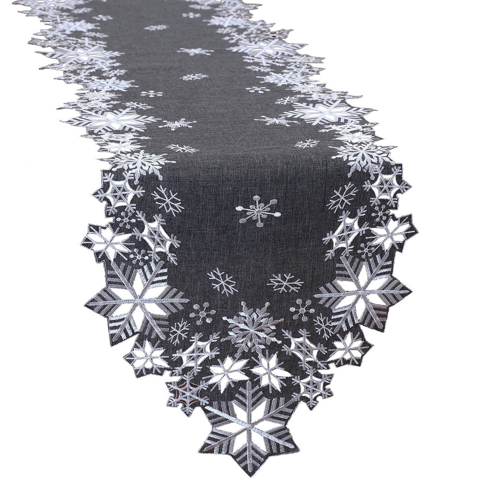 Simhomsen Embroidered Snowflakes Table Runners for Christmas Holiday and Winter (Gray, 14×34 inches)