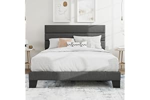 SHA CERLIN Queen Platform Bed Frame with Upholstered Fabric Headboard, Mattress Foundation with Strong Wooden Slats Support, No Box Spring Needed, Grey