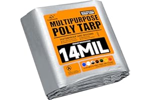 Tarpware 10'x10' Silver/Black Heavy Duty Waterproof Full Size Tarp, Durable Poly Tarpaulin with Grommets&Reinforced Edges, UV Resistant Tarp Cover for Vehicle/Pool Cover/Boat/Tent/Construction site