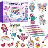 goldentime Diamond Art Kits for Kids Including 6 Diamond Painting Bracelets, 4 Diamond Art Keychains and Colorful gem Stickers, Fun Gem Painting Kits, Perfect Crafts Kits for Girls Aged 4-12
