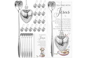 GANGBARU 24 Sets Christian Bridal Shower Tea Party Favors for Guest Tea Spoons Heart Shape Infusers Prayer Cards Bulk for Eas