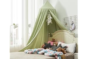 Mengersi Bed Canopy for Girls, Round Dome Canopy Curtains Room Decoration Princess Castle, Dreamy Mosquito Net Bedding (Sage Green)