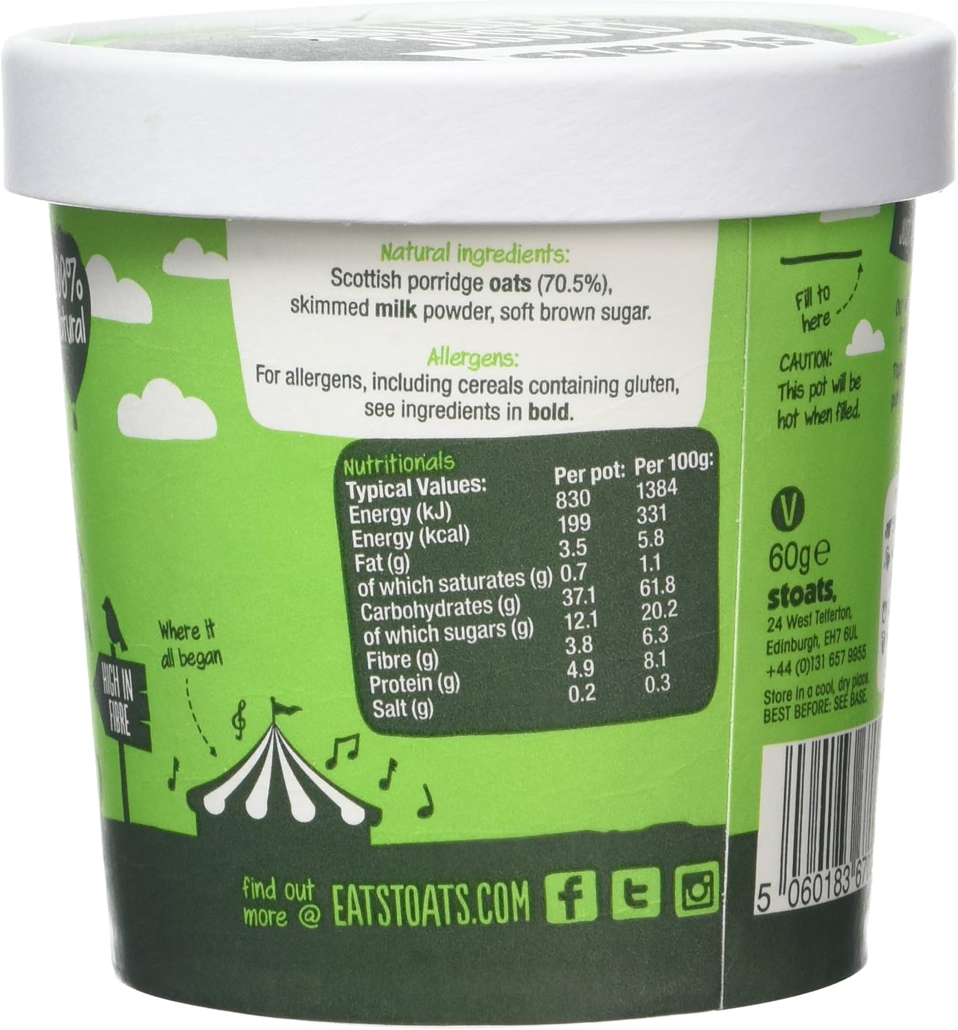 Stoats Classic Scottish Porridge Quick Pot, Made with Scottish Oats, Convenient Single-Serve 60g Pot - Image 4