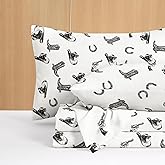 Wake In Cloud - Western Bed Sheets, 4-Piece Sheet Set, Rustic Ranch Style with Cowboy Southwestern Vintage Country Pattern Printed Bedding, Deep Pocket, Black White, Queen Size