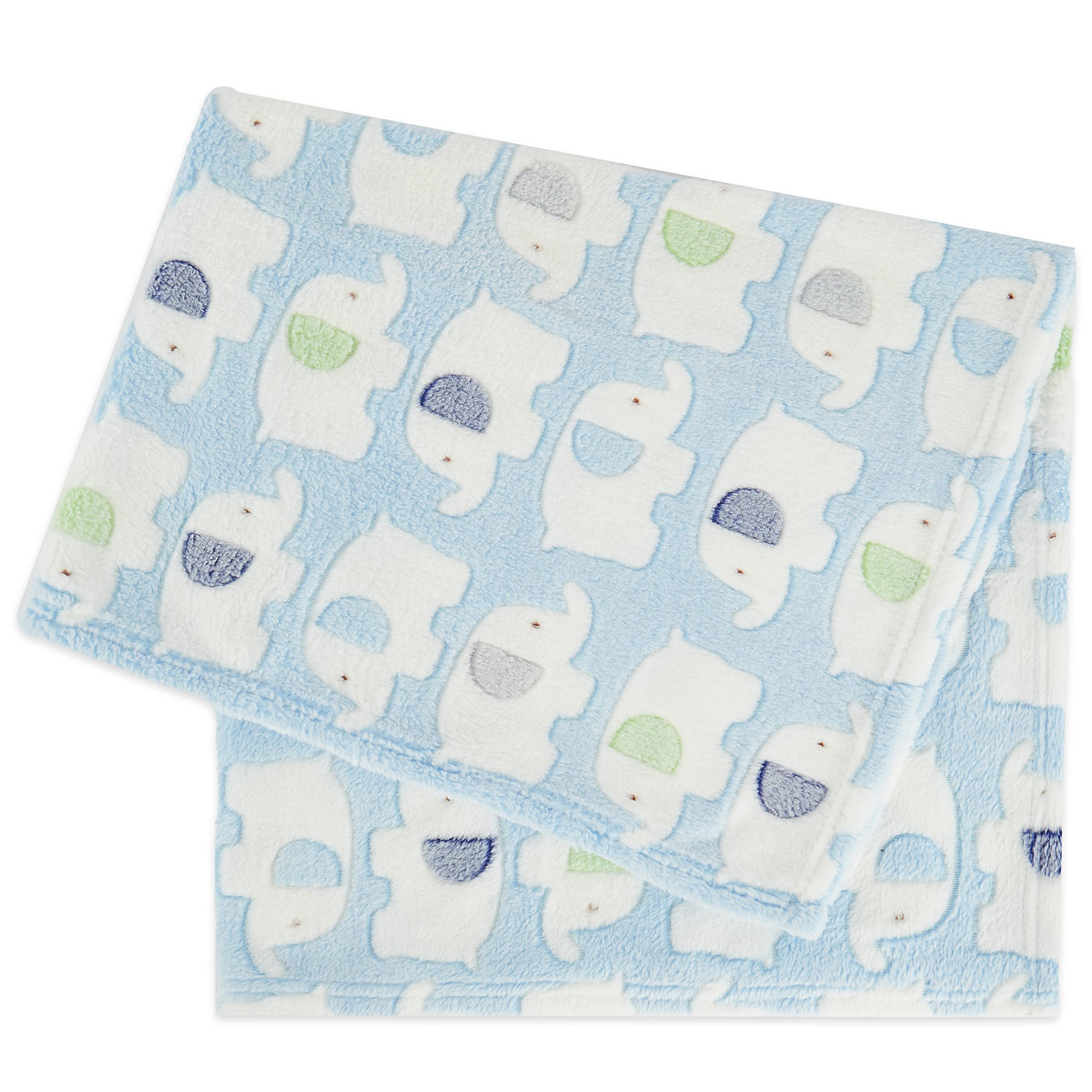 BIECO Baby Blanket Boys Blue Elephants | Soft Cuddle Blanket | Baby Throw | Cot | Pram | Comforter | Fleece | Pillow 75x90 cm