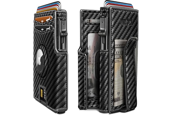 MIYOZI Airtag Wallet for Men,with Money Clip 10 Cards Metal Case Smart Slim Pop Up Credit Card Holder Flip with Magnetic Clos
