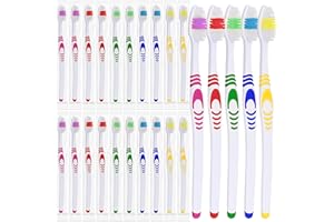 LINGITO 25 Bulk Toothbrushes | Individually Wrapped | Manual Disposable Travel Toothbrush Set for Adults or Kids | Made with a Medium-Soft Large Head | Multi-Color | Travel Toiletry Oral Set