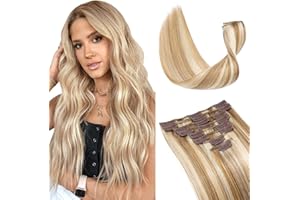 S-noilite 18 Inch Clip in Hair Extensions 100% Human Hair 8Pcs 18Clips Normal Weft Full Head Clip in Hair Extension for Women