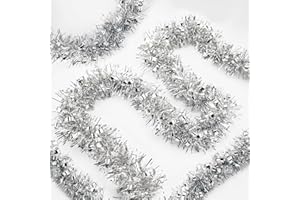 KINGLAKE GARDEN Christmas Tinsel Garland 33Ft Silver Tinsel Garland Christmas Tree Metallic Hanging Garland for Christmas Tree Decoration Holiday Indoor Outdoor Supplies (Silver)