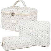 Makeup Bag,Quilted Cosmetic Bags,Large Floral Make Up Organize bag,Makeup Bag Set for Women,Flower Travel Toiletry Bag