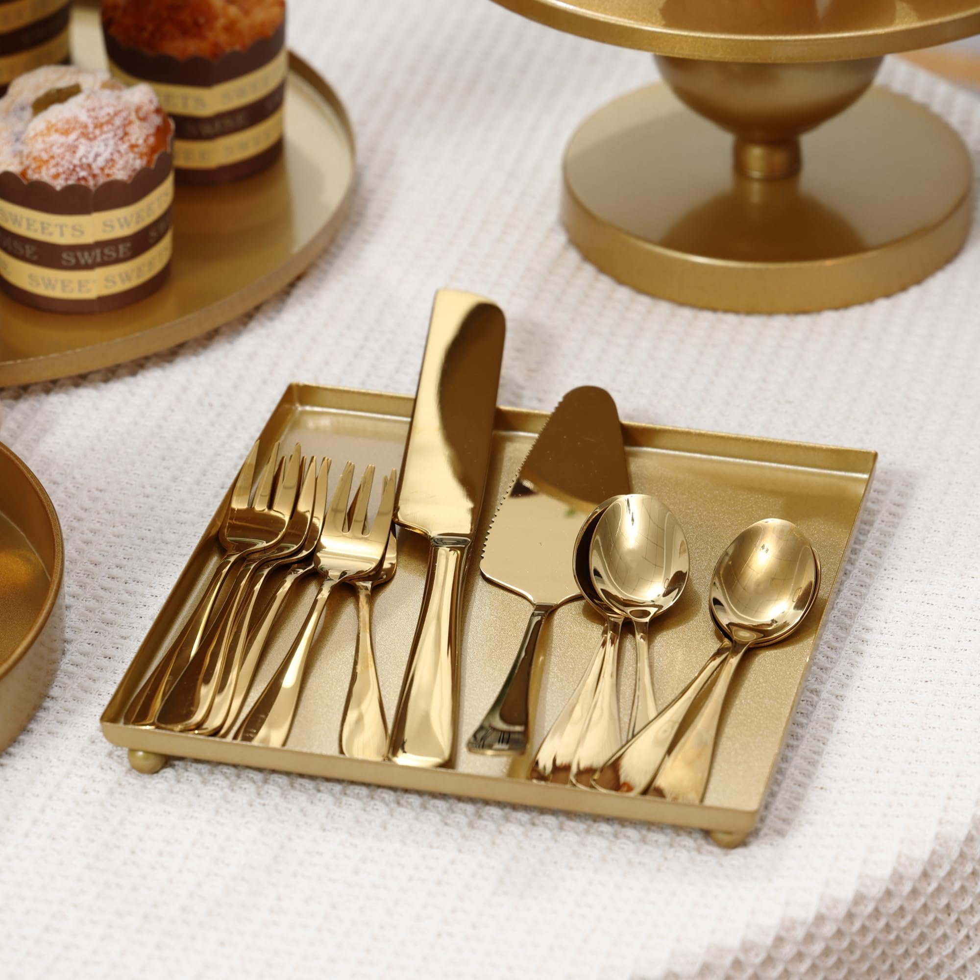 Gold Cake Stand Serving Set Decorative Desserts Display Pedestals 3-Tiered Cupcakes Holder Serving Tray for Weddings, Birthdays, Baby Showers, Celebrations Table Decoration