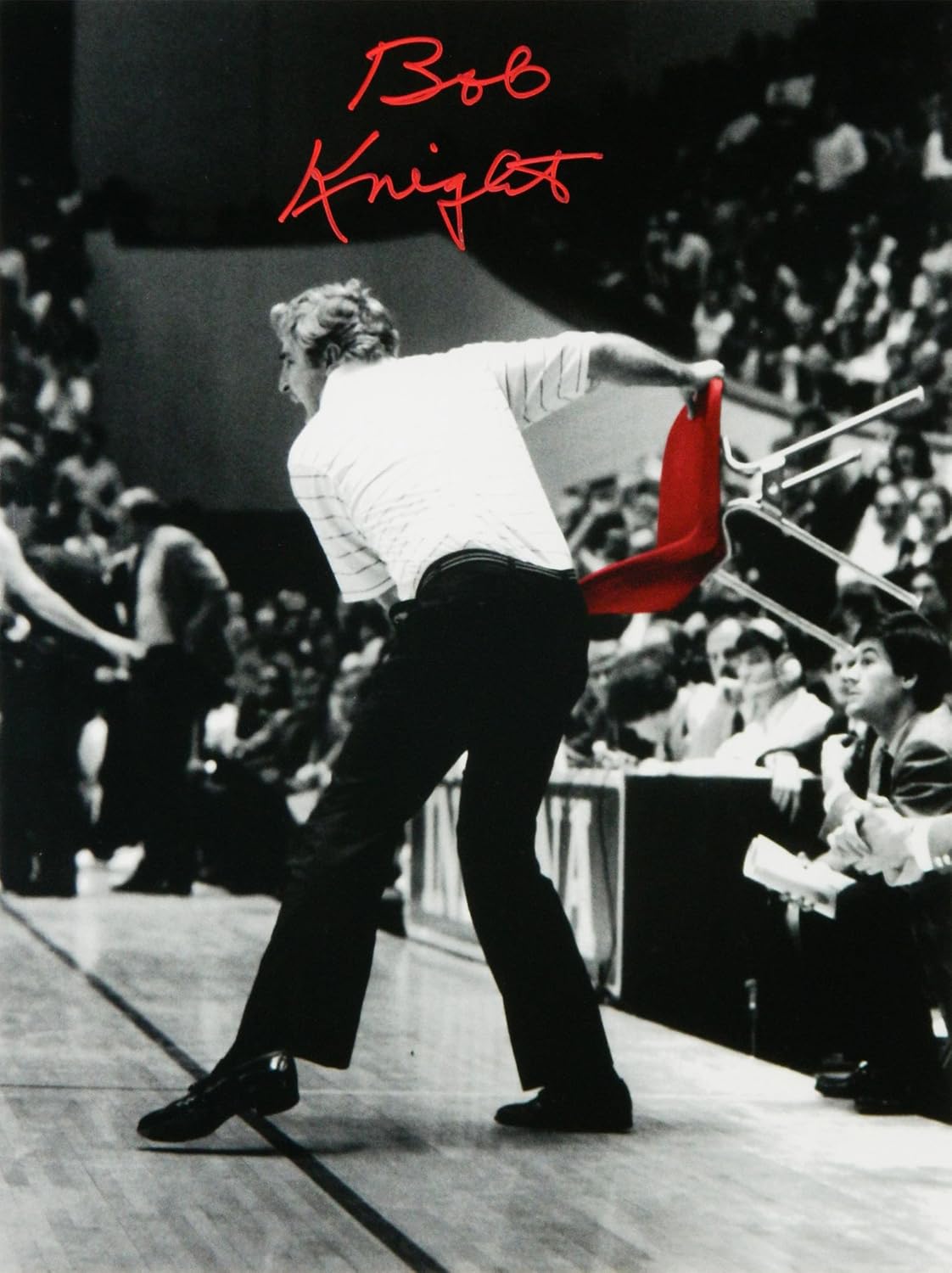 In Red Bobby Knight Signed Indiana Bw Throwing Red Chair 16x20 Photo Photographs Sports Collectibles Emosensfr