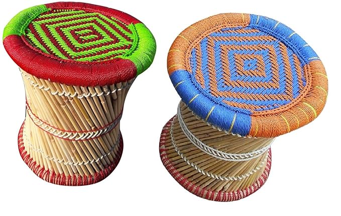 PatioStack Cane Stools Bamboo Stools Outdoor Stools Sitting Patio Ottoman Rattan Wicker Garden Bar Stool [Color : Multi, Size :14 * 14 * 16 Inches]
