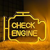 Check Engine Light Neon Sign for Man Cave Decor, LED Garage Wall Art, Funny Gifts for Dad & Car Guys, Man Cave Auto Repair Shop Mechanics Workshop Sign, USB Powered(15.7x11.8in,Yellow)