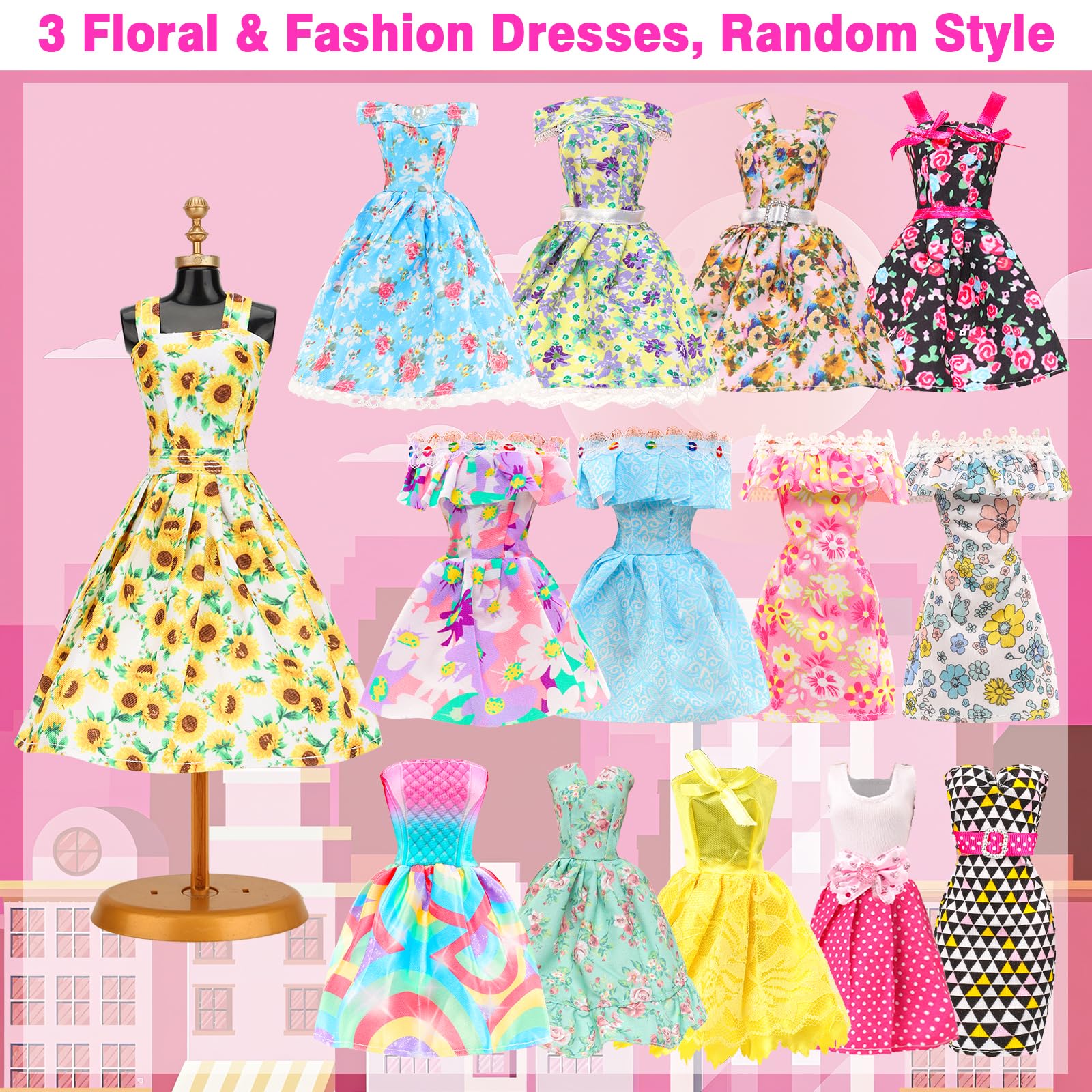 BARWA 11 Sets Doll Clothes Including 2 Sequins Dresses 5 Mermaid Floral Dresses 4 Casual Outfits Tops and Pants for 11.5 inch Girl Dolls