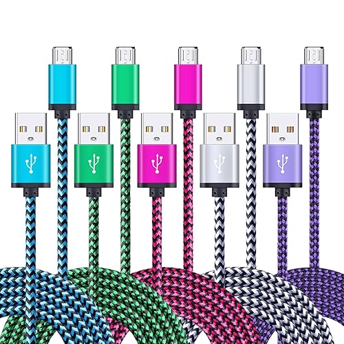 FiveBox Micro USB Charger Cable, 5-Pack 6ft Micro USB Cable Cord