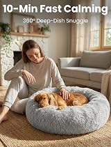 OKPOW Donut Dog Bed 60cm Calming Anti Anxiety Round Plush Pet Cushion Non Slip view 5