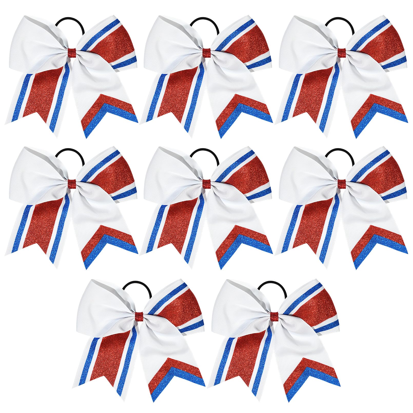 Photo 1 of 8 PCS Large Cheer Hair Bows 8" Glitter Hair Bows Red Blue Sparkly Cheerleading Softball Team Bow Hair Accessories for cheerleaders football Competition Sports