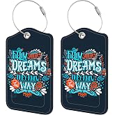 Neidius 2 Pack Luggage Tags for Suitcase,Follow Your Dreams PU Leather Luggage Tags with Privacy Cover Name Address Labels and Steel Ring,Creative Travel Accessories for Men and Women