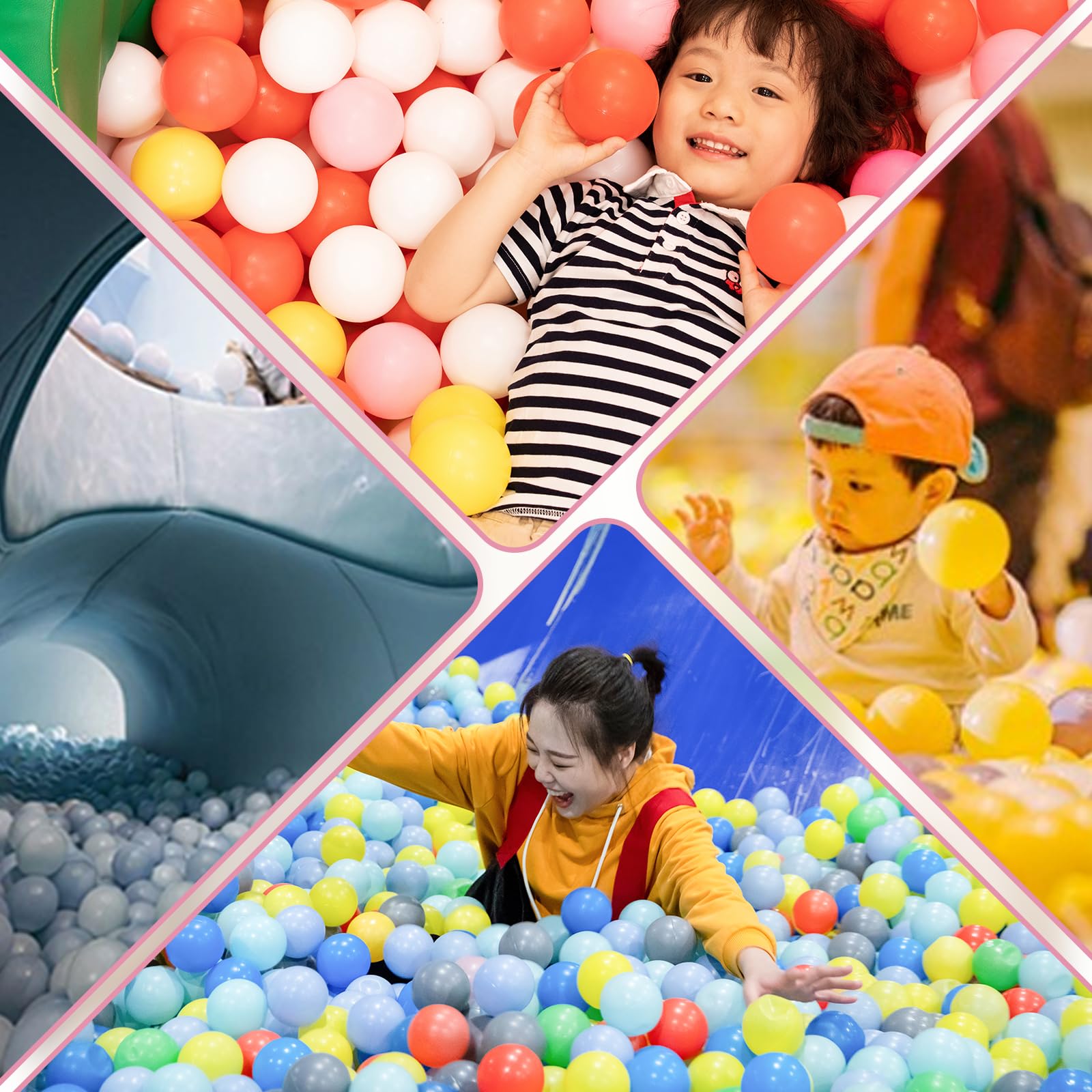 Thenese Ball Pit Balls for Kids, Pool Toys Thicken Soft Plastic Balls for Ball Pit BPA Free Toddler Toy White Clear and Pink 100pcs