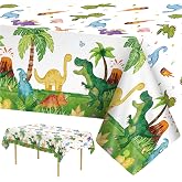 2 Pcs Dinosuar Tablecloth - Plastic Jungle Animal Dino Party Table Cover, Green Disposable Rectangle Dino Themed Table Cloth for Dinosaur Birthday Decorations Party Supplies Tables Decor, 108x54 Inch