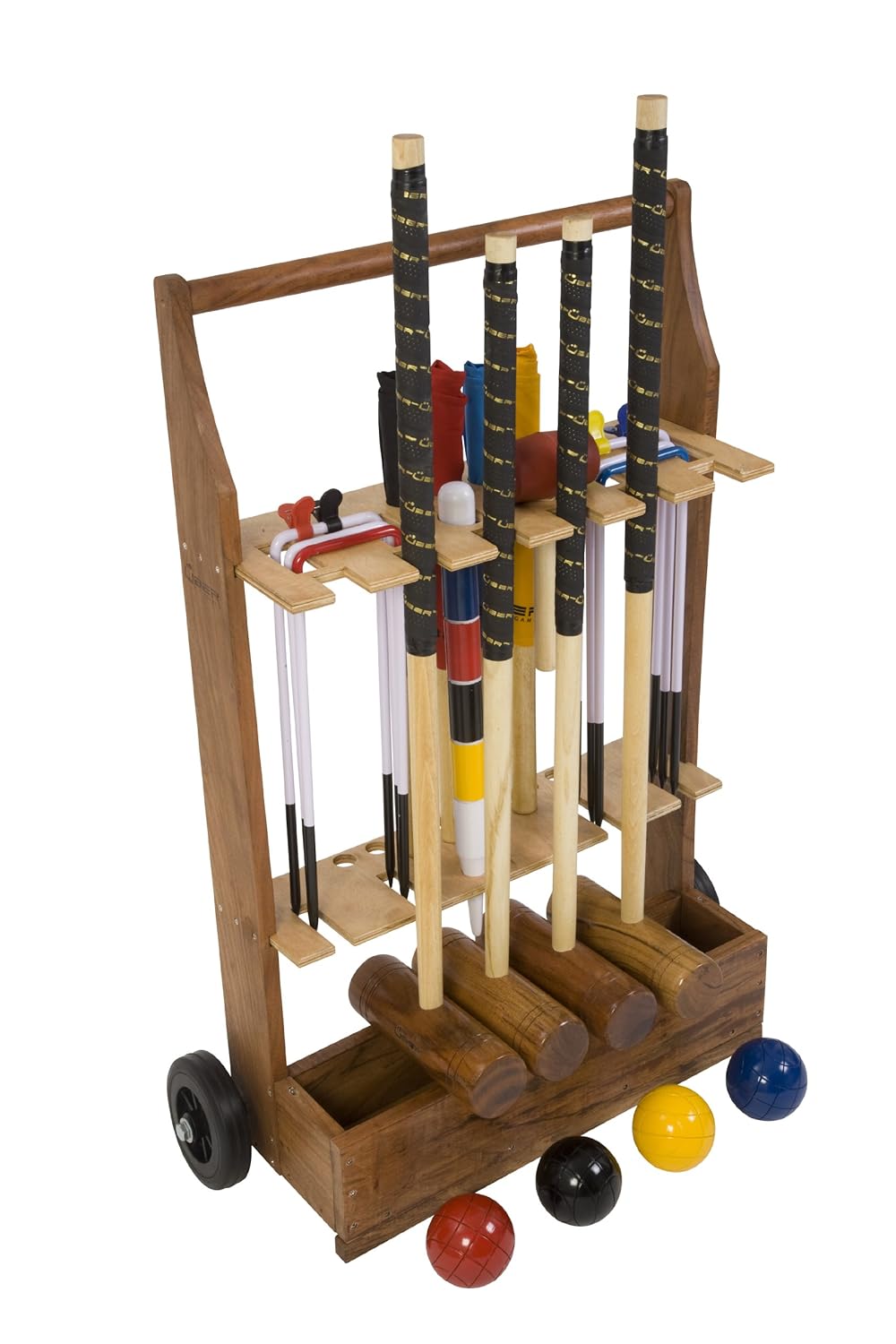 Garden Croquet Set with Wooden Trolley Contains 2 sizes of mallets, 2