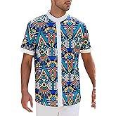 OYOZONE Men's African Traditional Pattern Print Shirt Casual Short Sleeve Button Down Shirts Luxury Printed Dashiki for Men